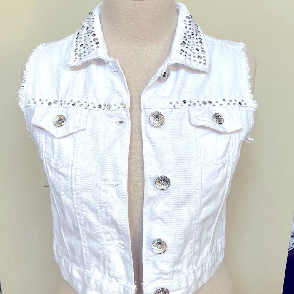 Justice | Girls White Jean Vest w/rhinestones
